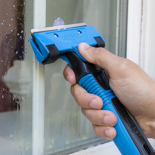 Image of Unger 12 inch Professional All-Purpose Scraper Replacement Blades, 10 Pack, Dual-Sided Adhesive Cleaning Supplies for Windows, Glass, Floors, Paint, Stickers, Gum Removal