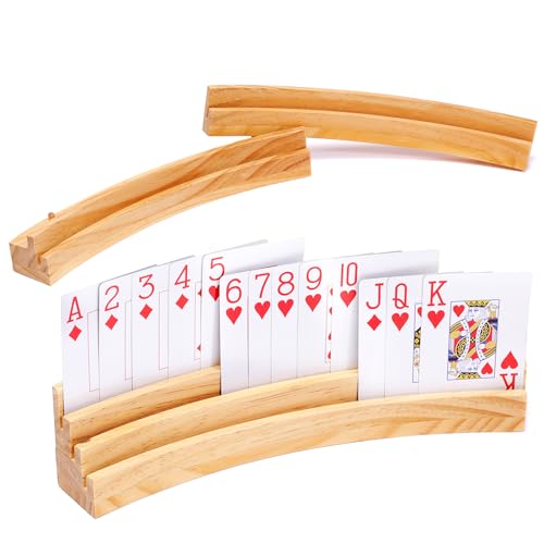 JFMkaer Curved Card Holders for Playing Cards 2PCS - Extra Long Wooden Holder With Curved & Splicing Design for Adults, Seniors, Kids