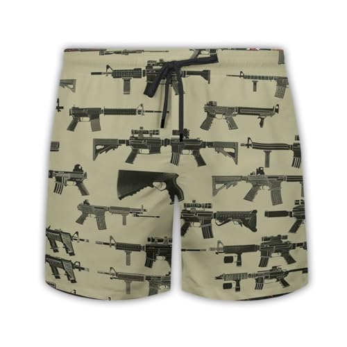 Military Gun Mens Swim Trunks - Gun Weapon Hawaiian Mens Swim Short Beach Shorts TU-SH-52