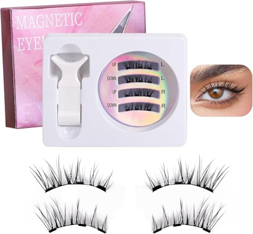 Magnetic Eyelashes Natural Look Reusable Magnetic Eyelashes No Glue Needed Eyelash Extension Tool Upper and Lower Eyelash Combo Set Easy to Wear and Remove (White CT04-6)