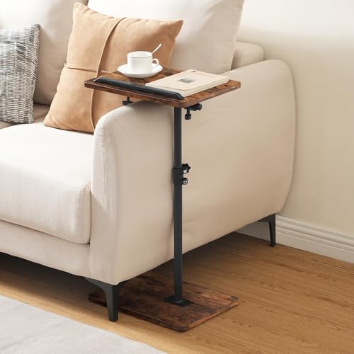 Image of MAHANCRIS TV Tray Table, Height Adjustable TV Trays with 360 Swivel, Space-Saving Side Table for Couch, Multi-Functional Sofa Table with Anti-Slip Bar, Bedside, Rustic Brown ETRB4501