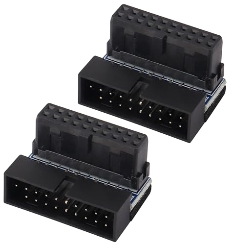 AAOTOKK 2 Pack Down Right Angle USB 3.0 19-pin Connector 90 Degree 19Pin/20Pin 3.0 USB Female to Male Extension Power Adapter Board for Desktop Motherboard Internal Header Adapter(Down/Black-20Pin)