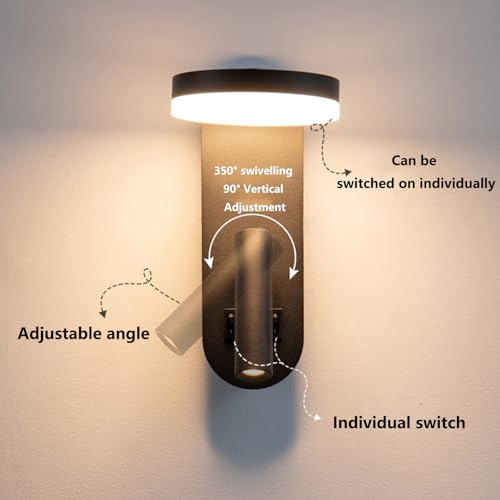 Apliques de pared interior LED moderno con doble interruptor y foco giratorio aluminio blanco 2
