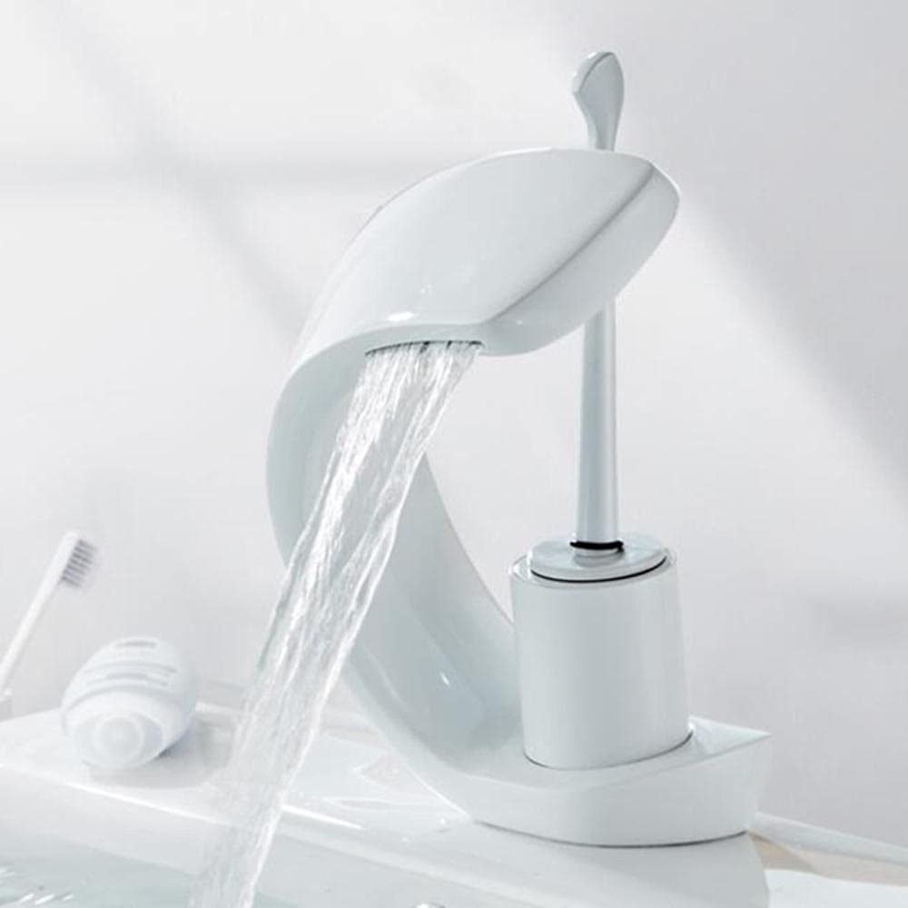 COSZWQDP Bathroom Faucet Waterfall Hot and Cold Brass Single Hole Washbasin Faucet-White(Nero)