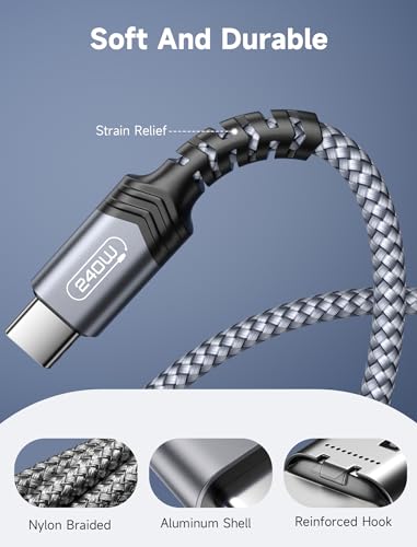 Image of JSAUX 240W USB C to USB C Cable 6.6FT, Type C Fast Charging Cord, Grey | 240 Watt PD Fast Charging Cord for MacBook, iPad, Dell XPS, iPhone 17 /16 /15 series, Galaxy S26 /S25 /S24 and Pixel