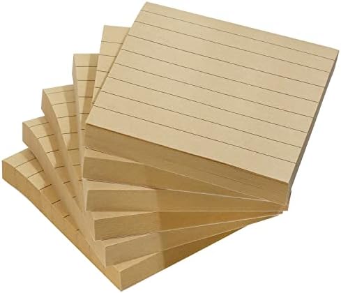 Mini Skater Multi-Purpose Super Sticky Notes 3×3 Square Quick Note Pads Bulk Easy to Remove Memo Post Stickies for Leaving Reminders on Walls Computer Monitor Home Office Supplies, 6Pcs (Kraft,Lined)