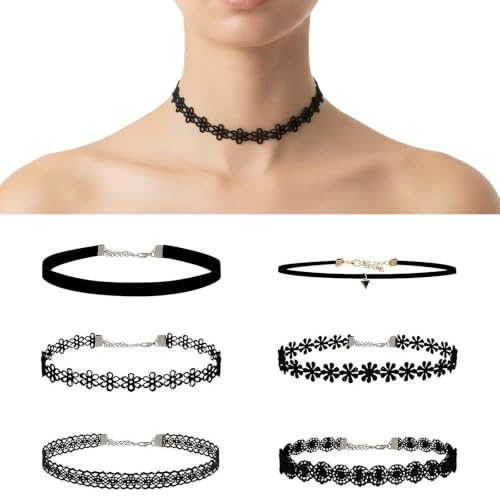 NTSDD 6 Pcs Black Choker Necklace Set for Women, Velvet Lace Gothic