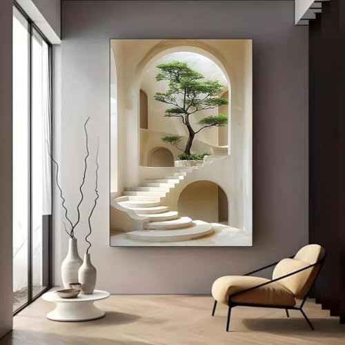 Tableau escalier deco salon moderne grand format 60x90cm motif arbre vert affiche sur toile