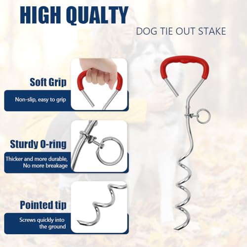 Aomig Bodenanker Hund Anlegepflock, 6m Große Hunde Anlegepflöcke für Hunde schleppleine, Anlegepflock Outdoor, Camping Hofleine für Kleine Bis Mittlere Hunde Bodenanker Hunde Groß Ankerspieß for Hund
