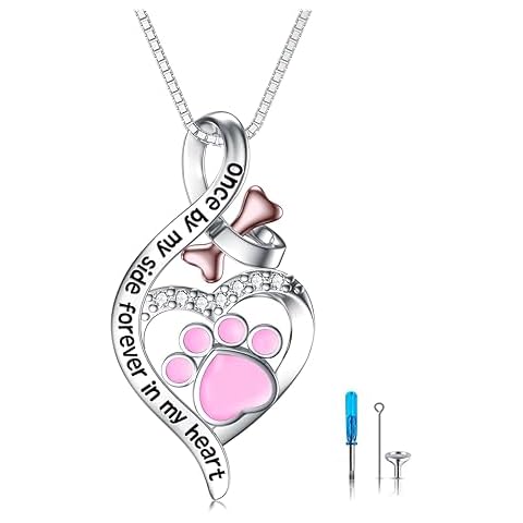 Flpruy Sterling Silver Infinity Pet Urn Necklace, Pink Paw Prints, Women's Memorial Pendant Cover