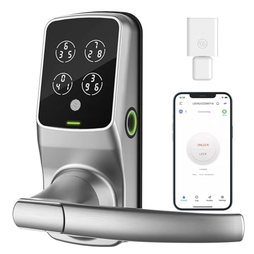 Lockly Secure Pro Wi-Fi Smart Door Lock, Keyless Entry with PIN Genie® Digital Keypad, 3D Biometric Fingerprint Sensor Front Door Lock with Handle, Voice Control & Auto Lock - Latch Edition