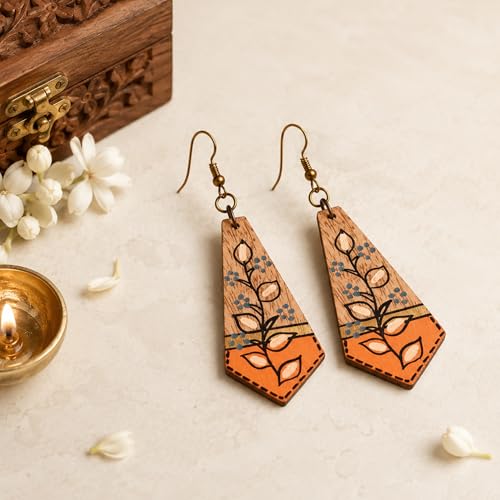 Image of Handcrafted Tribal & Dhokra Art Earrings for Women - Wooden, Nature-Inspired Statement Drop & Traditional Ethnic Designs