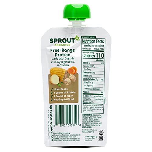 Sprout Organic Baby Food Pouches Stage 3, Creamy Vegetables W/ Chicken, 4 Oz (Pack Of 12) #TOP3