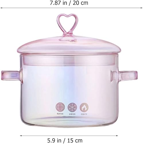 Miniatura 6 de ERINGOGO Olla de vidrio rosa con tapa, cacerola de vidrio de 50 onzas/50.7 fl oz, resistente al calor, borosilicato, bonita olla a fuego lento con