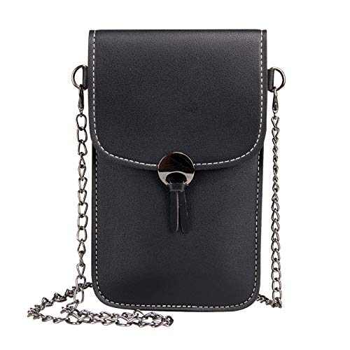 Cellphone Purse Crossbody Bag, Techcircle Phone Pouch 2-Layer Pockets [ View Window Touch Screen ], Small Handbag for iPhone X/Xs/Xr/8 7 6 Plus, Galaxy S7 Edge/Note 7, Moto Z2 Force/Play, Black