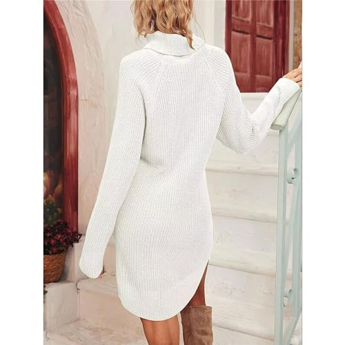 Robe pull col roulé à ourlet fendu : tricot stretch et chaud