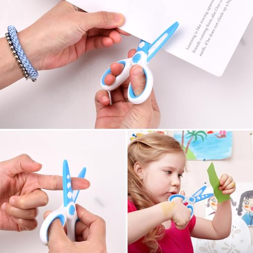 Amexo 2 Stück Kinderscheren Set Runde Spitze Schere für Rechtshänder und Linkshänder Bastelschere Papierschere Anfängerschere aus ABS-Kunststoff, blau & rosa