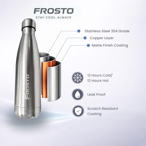 Image of Thermosteel Insulated Water Bottle 500ml | Stainless Steel Vacuum Flask | Hot 12Hr Cold 12Hr | Leak Proof | Thermos for Travel Gym Office Hiking |Silver