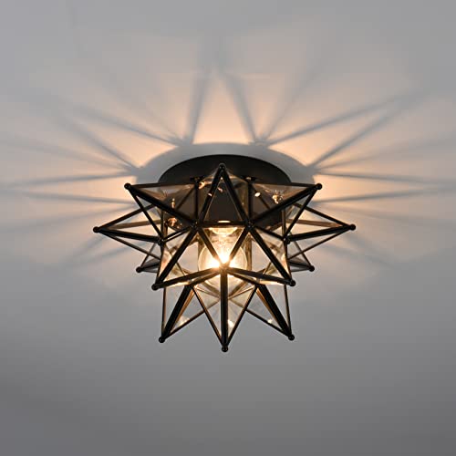 Daycent Moroccan Black Flush Mount Ceiling Light Hallway Fixture Moravian Star Light For Living Room Kitchen Foyer, Transparent Glass, 12.7-In #TOP5