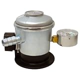 S&M 322020 – Regulador de gas butano con llave de apertura/cierre y manómetro | Regulador color gris para bombona de uso doméstico | Manómetro medidor de la presión de la bombona gas butano y propano