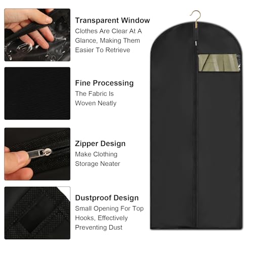 4 Stück Kleidersack 60x120/100cm Kleidersäcke Schwarz Anzug Schutzhülle mit Reißverschluss Kleidersack 120cm Lang für Anzüge Jacken Abendkleider