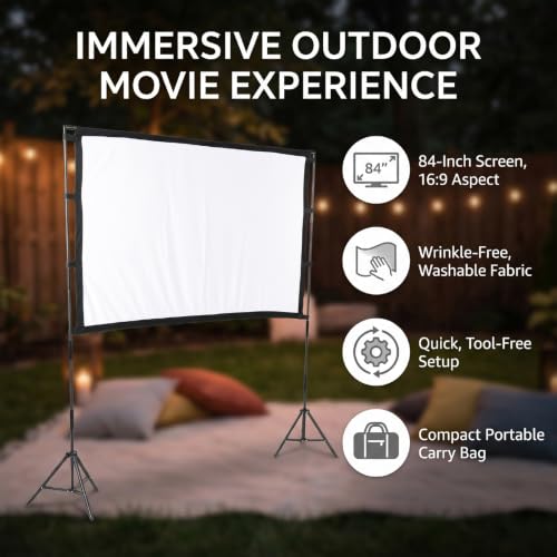 Zunate Pantalla de Proyector 84 Pulgadas con Soporte, Pantalla Portátil 16:9 para Exterior, Tela Plegable Lavable con Bolsa para Camping, Jardín y Escuela miniatura 4
