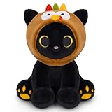 Hagusahuo Fall Thanksgiving Stuffed Animals, 8inches Black Cat Plush with Turkey Plush Hoodie, Cute Plushies Kawaii Kitten Doll Toy Thanksgiving Gifts for Kids Boys Girl
