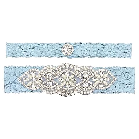 Ealafee Something Blue Garter Sexy Lace Wedding Garters for Bride Party Prom Garter Set 2 Pcs (#1-blue/PLUS size option, One Size) Cover