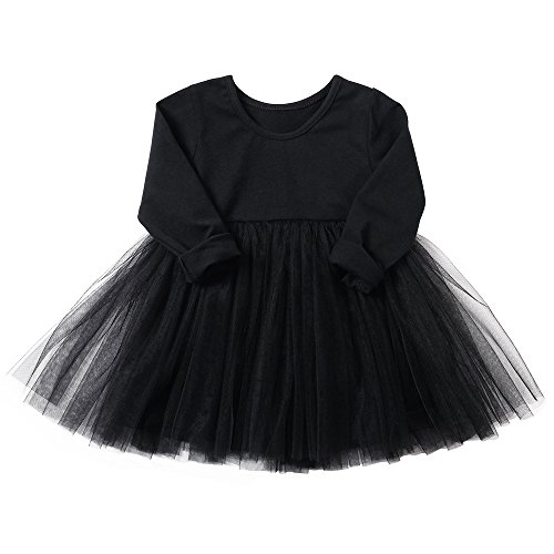 Baby Girls Black Dress Tutu Long Sleeves Ruffle Tulle 6-48m