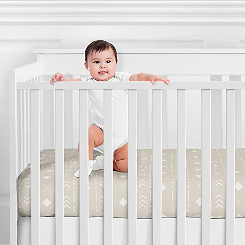 Sweet Jojo Designs Boho Aztec Geometric Boy Or Girl Fitted Crib Sheet Baby Or Toddler Bed Nursery - Gender Neutral Beige Taupe Tan And White Bohemian Southwest Tribal For Llama Collection #TOP1