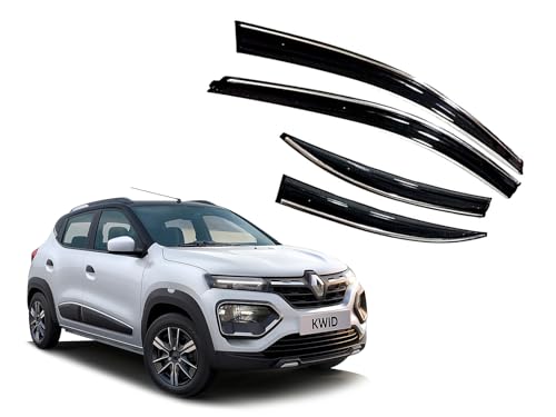 Image of CAR SAAZ Unbreakable Chrome Line Door Visor for Kwid (Set of 4Pcs) | Rain Guard | Wind Deflector
