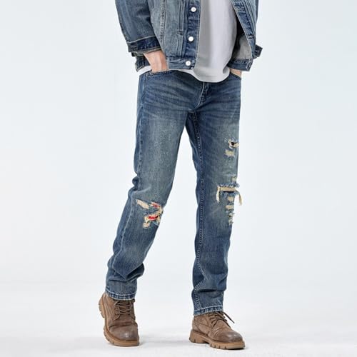 Jeans Pants Trousers Denim Spring and Autumn Vintage Men's Classic Punched Wear Tear Casual4