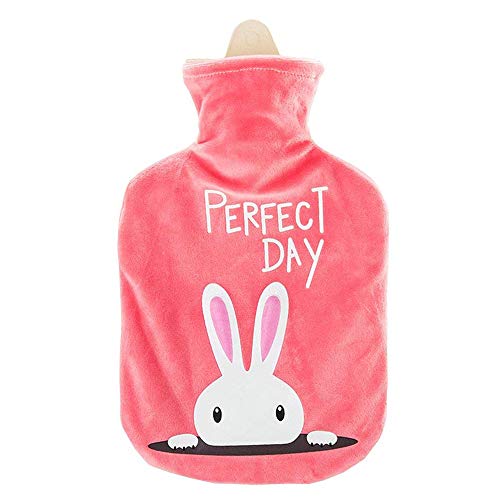 Drizzle Bouteille d'eau chaude litres d'eau chaude housse de luxe en peluche Ultra doux Aide à fournir les plus de chaleur et de confort (Lapin rose)