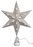 Christbaumspitze 35cm Baumspitze Weihnachten Metall Glitzer LED Stern B-Ware (Silber)