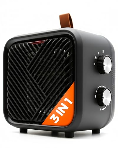 3 in 1 Keramik Elektro Heizlüfter – Elektroheizung klein & leiser Heizungslüfter mit Thermostat (1000/1500 W + 4 W Ventilator), energiesparender elektrischer Heizer/Heizgebläse für Innenräume