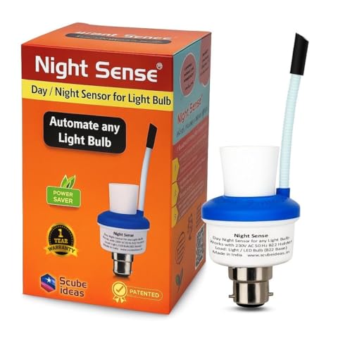 Day Night Sensing Holder for LED Light Bulb | Automatic ON at Night & OFF in Day | Photocell LDR | Not Motion Sensor | Dusk to Dawn B22 Adapter | Outdoor Common Area Corridor Staircase | Night Sense ®