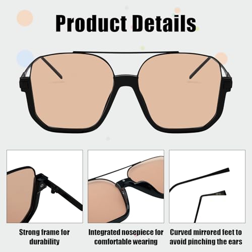 3 Pcs Retro Oversized Aviator Sunglasses for Women Men Square Semi Rimless Sun Glasses 70s Vintage Trendy Shades3