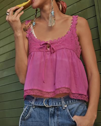 Gacaky Womens Summer Boho Lace Tank Top Casual Beach Vacation Y2k Tops Fashion Crop Tops Clothes 20254