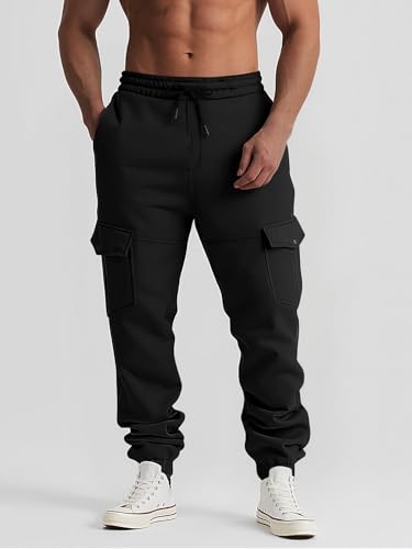 Mens Fleece Sweatpants Elastic Waist Cargo Pants Athletic Joggers Trousers with Multi Pockets2
