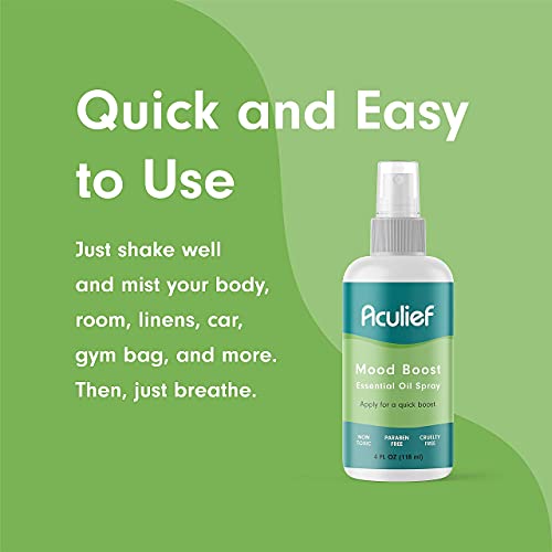 Aculief - Mood Boost Essential Oil Spray - Natural Ingredients To Give Yourself A Boost Of Happiness, Creativity, Focus, & Stress Relief - Orange, Juniper Berry, Lavender, & Frankincense #TOP6