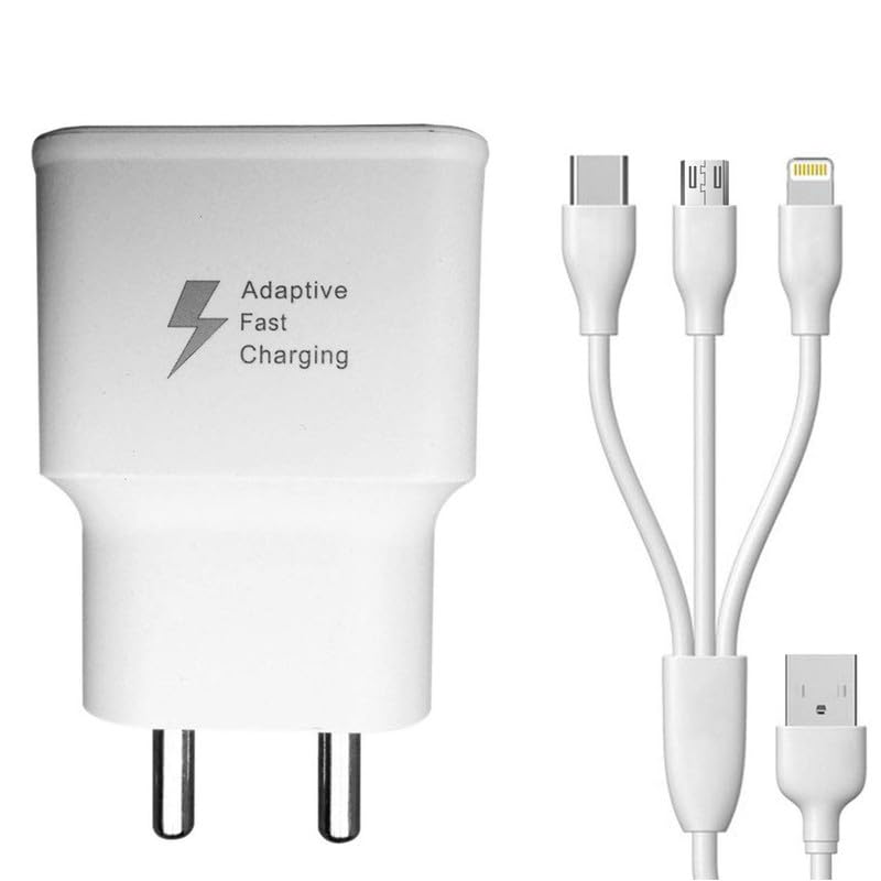 18W Charger for Apple iPhone 5c Single USB Port High Speed Turbo Charge QC 3.0 Smart with 1.2m 3-in-1 Multi Cable Micro USB Android iOS Type-C USB Cable (White, SMG, SZ.X)
