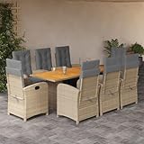 KTHLBRH 9 Piece Patio Dining Set with Cushions Gray Poly Rattan, Outdoor Patio Furniture Set, Garden Seating Set, Outdoor Lounge Furniture for Garden, Backyard, and Poolside