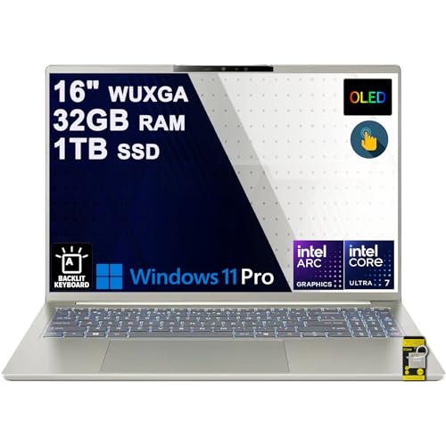 Acer Swift 16 AI Laptop 16 2k WUXGA OLED Touch Intel 8-core Ultra 7 355 (>Ultra 9 288V Up to 49 Tops) 32GB RAM 1TB SSD Backlit Thunderbolt for Creator Designer Business Professional Win11Pro ICP Hub