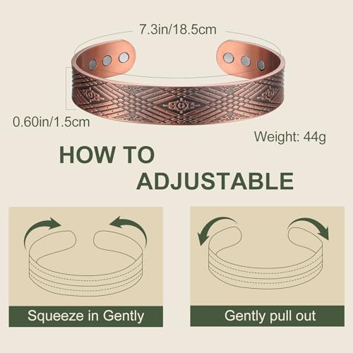 MagEnergy Copper Bracelet for Men, 99.9% Pure Copper Magnetic Bangle with Ultra Strength Magnets Large Adjustable Copper Bracelets (Jewelry Gift Box)
