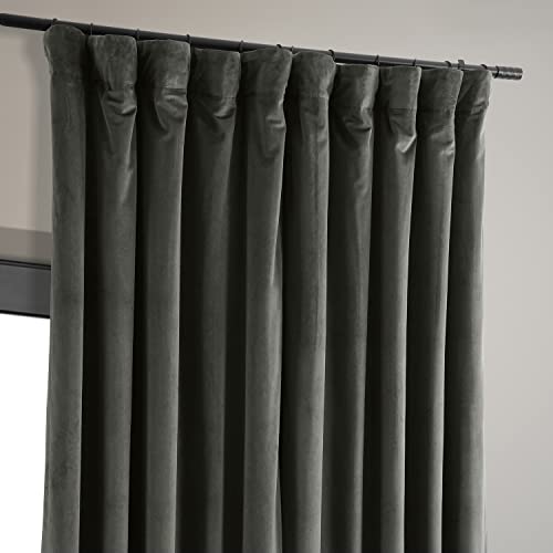 HPD Half Price Drapes Signature Velvet Thermal Blackout Curtains for Living Room 108 Inch Long (1 Panel) Rod Pocket Insulated Blackout Curtains for Bedroom Window Curtains, 100W x 108L, Gunmetal Grey