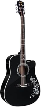 Acoustic Guitar, 40/41 Inch for Beginners, Acoustic Guitar, Maple Top, Cutaway Guitar, Introductory Practice, Exquisite Rattan Pattern 40 Inch, Black Style A