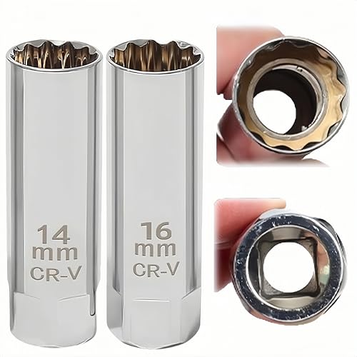 プラグレンチ 14mm 16mm 2個セット 磁気ジョイント付き スパークプラグソケット 差込角3/8(9.5mm) 12角薄壁 ロープロファイル ユニバーサルソケット 輸入車 バイク 整備用 プラグ交換
