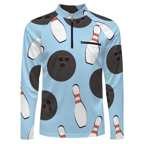 Cartoon Bowling Ball Men's Rash Guard Long Sleeves Quick Dry Fishing Workout Shirts with Zipper4