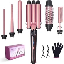 Asani Curling Iron Wand Set 6-in-1 - Beachwaver Hair Curler with 3 Barrel Hair Crimper, Tapered, Spiral Curling Iron - Fast Heating Travel Hot Styling Tools for Women with Dual Voltage 110-240V AC