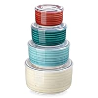 vancasso Bonbon Keramikschale mit Deckel, Suppenschalen mit Deckel, Servierschalen Set 4er mit Deckel für Mittagessen, Picknick, Küche, Lebensmittelaufbewahrungsbehälter, Servierschalen